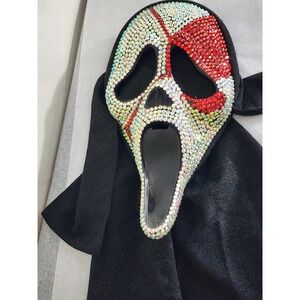 Custom Rhinestone Scream Ghostface Mask Bling Horror Cosplay Halloween AB Red